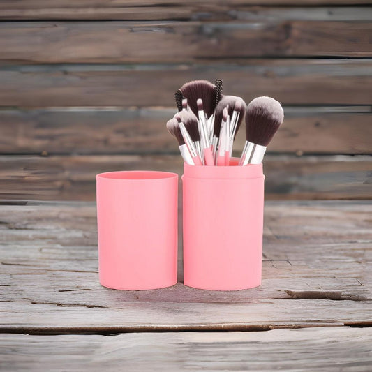 Makeup Brush Set with Leather Cup Holder