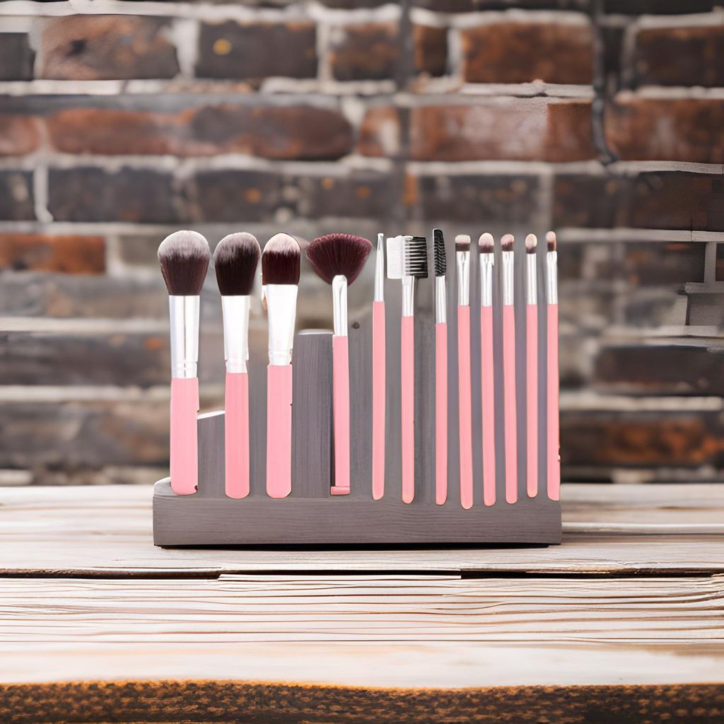 Makeup Brush Set with Leather Cup Holder